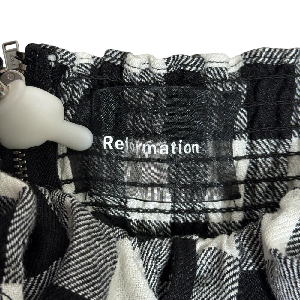 Reformation Hattie Linen Midi Dress Gingham Black White Size 6 Off the Shoulder - Picture 5 of 11